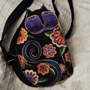 Laurel Burch Black and Purple Cat Crossbody Bag Cutout